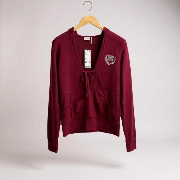 Urban Outfitters Deep-V Ruffle Hem Hoodie Sweatshirt - Size M - NWT! - Picture 1 of 13